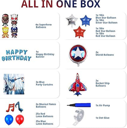 72 Pack Superhero Birthday Party Decorations Set with Balloons Arch